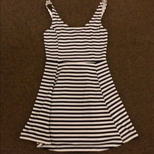 Navy Striped Sleeveless Skater Dress